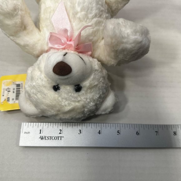 Beta Toys White Teddy Bear Plush 8 Inches Tall Stuffed Animal Pink Ribbon New - Picture 12 of 12
